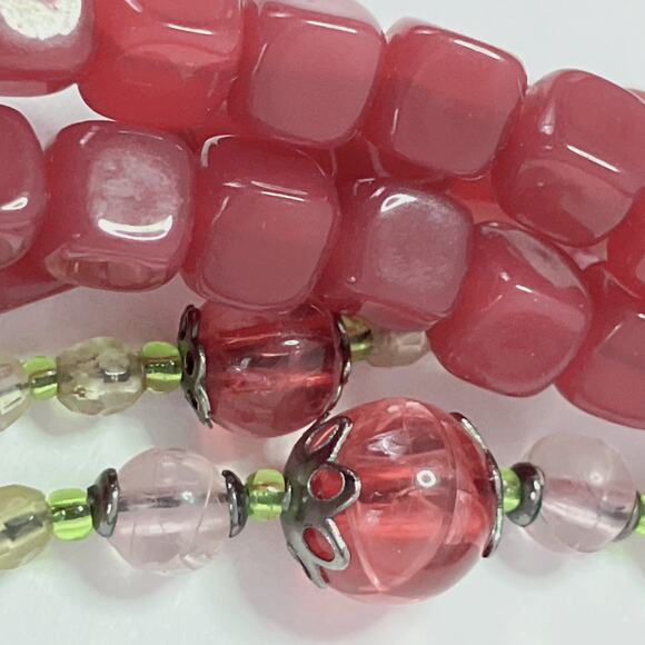 VTG Signed Avon Multistrand Red Bead Rhinestone Statement Necklace Unique Retro - Picture 8 of 11